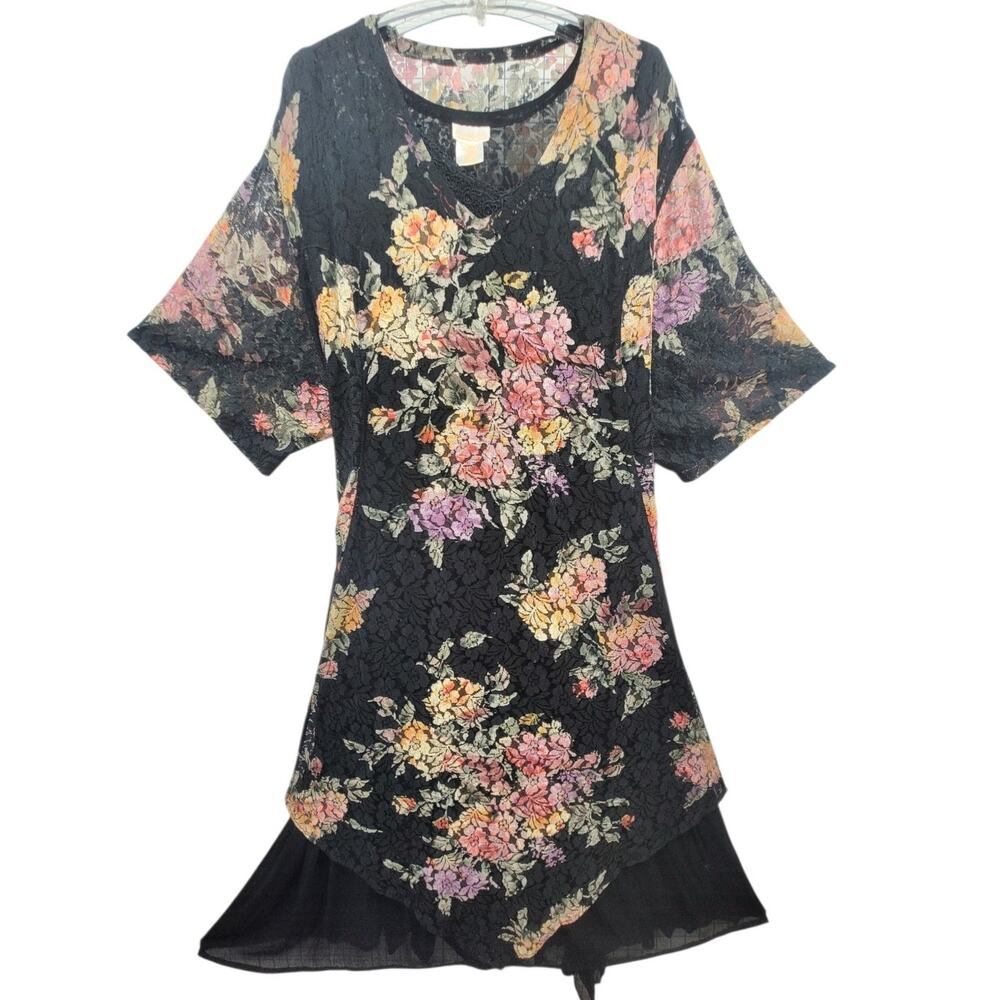 Rowmans Black Lace Fit and Flare Dress Plus Size Boho Witchy Vintage